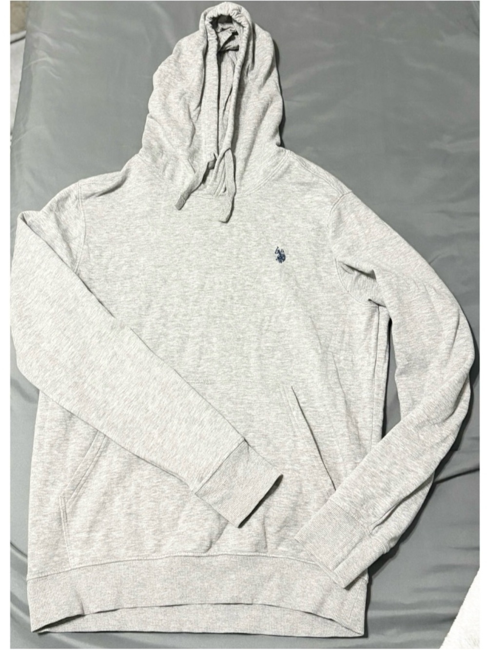 U.S. Polo Assn. Light Gray Hooded Sweatshirt with Navy Pony Logo
